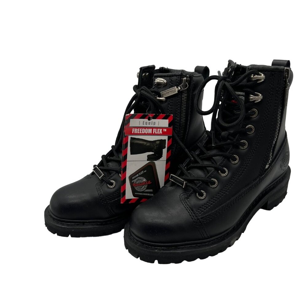 Milwaukee Moto Boots Womens 7 Freedom Flex Leather Zip Lace Up Comfort Biker NEW